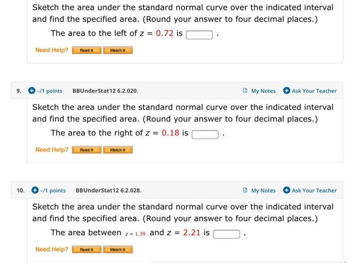 Solved Sketch the area under the standard normal curve over