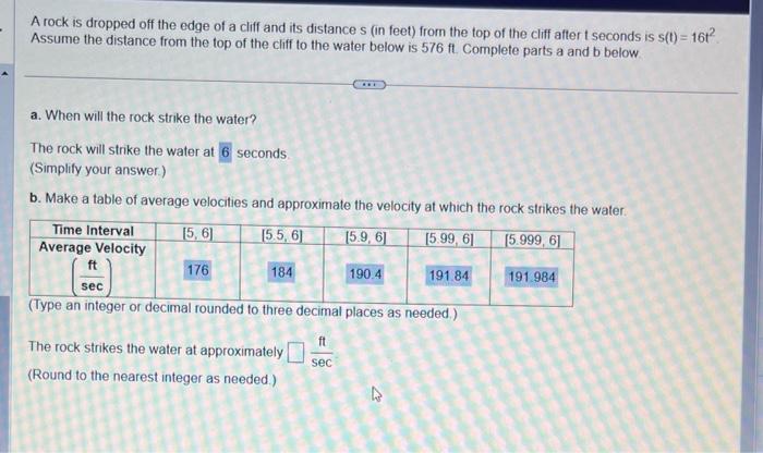 Solved A Rock Is Dropped Off The Edge Of A Cliff And Its | Chegg.com