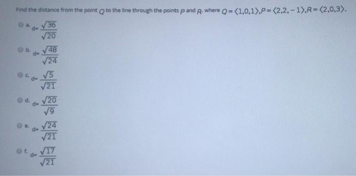 Solved de Find the distance from the point to the line | Chegg.com