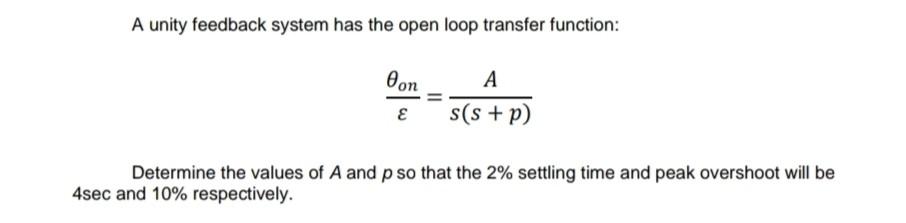 Solved A unity feedback system has the open loop transfer | Chegg.com