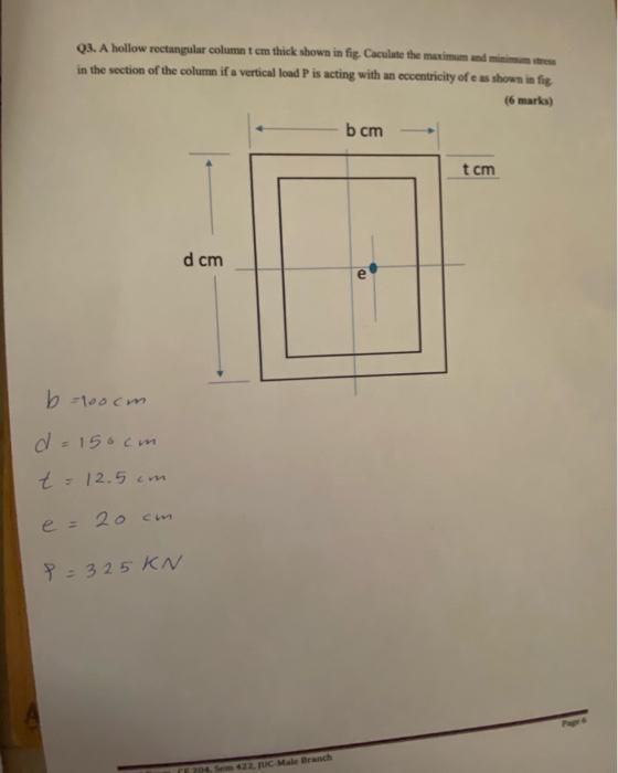 Solved Q3. A hollow rectangular column tem thick shown in | Chegg.com