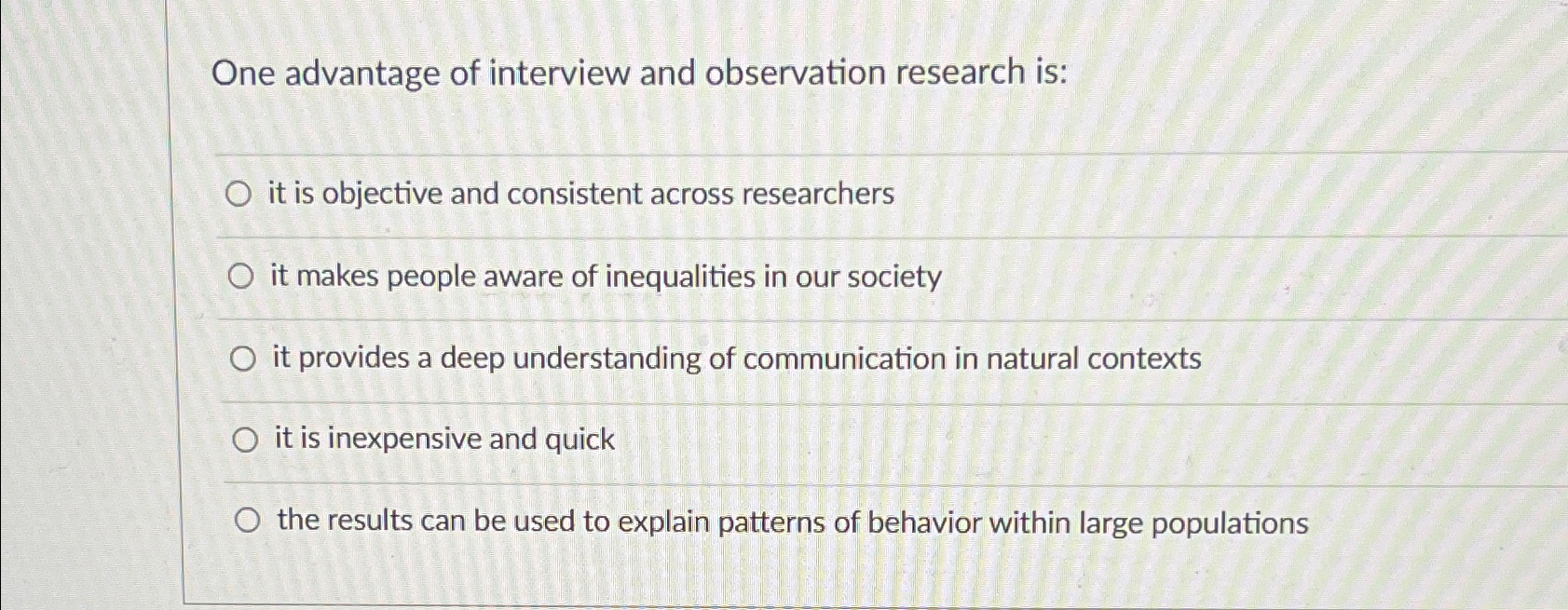 Solved One advantage of interview and observation research | Chegg.com