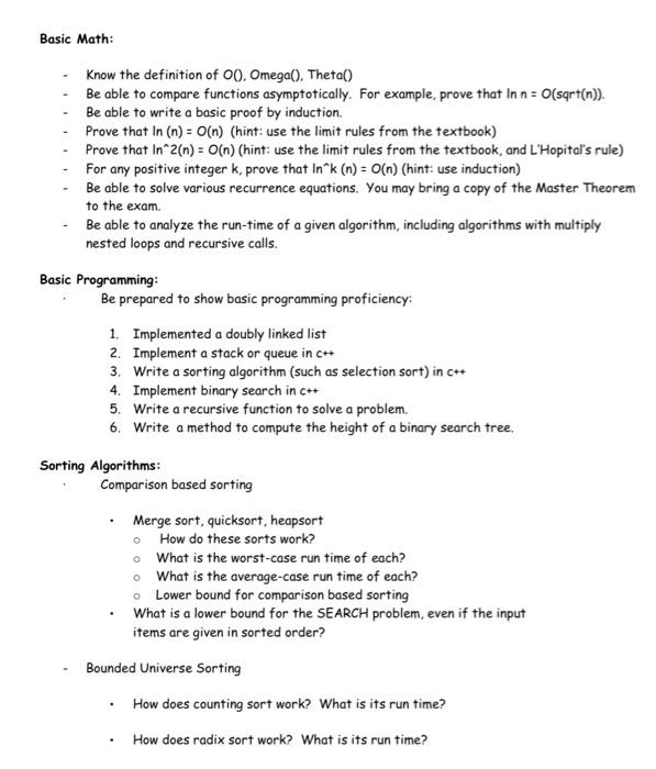 Solved Basic Math Know the definition of O(), Omega(),