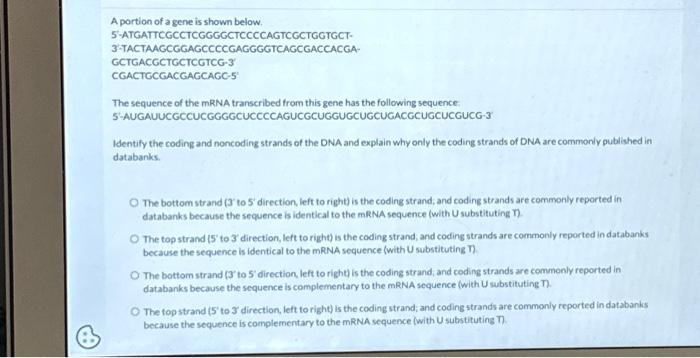 Solved A portion of a gene is shown below. | Chegg.com
