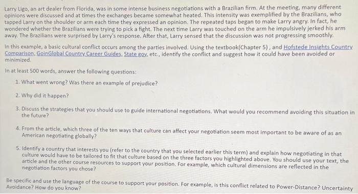 Larry Ligo, an art dealer from Florida, was in some | Chegg.com