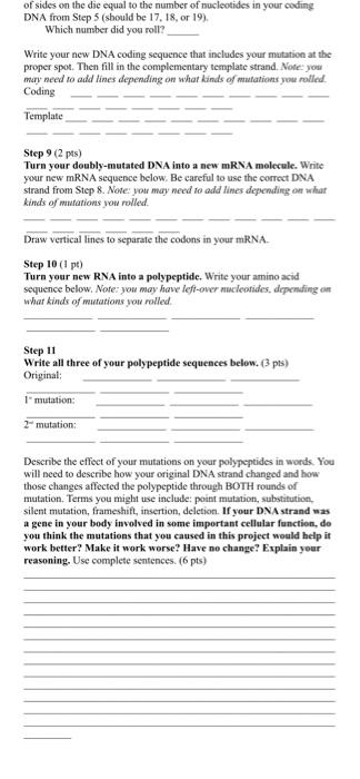 Solved Project - DNA Dice NAME: (1 pt) Α. 1 2 In this | Chegg.com