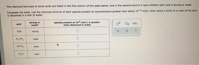 Solved The chemical formulae of some acids are listed in the | Chegg.com