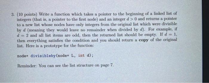Solved 3. (10 points) Write a function which takes a pointer | Chegg.com