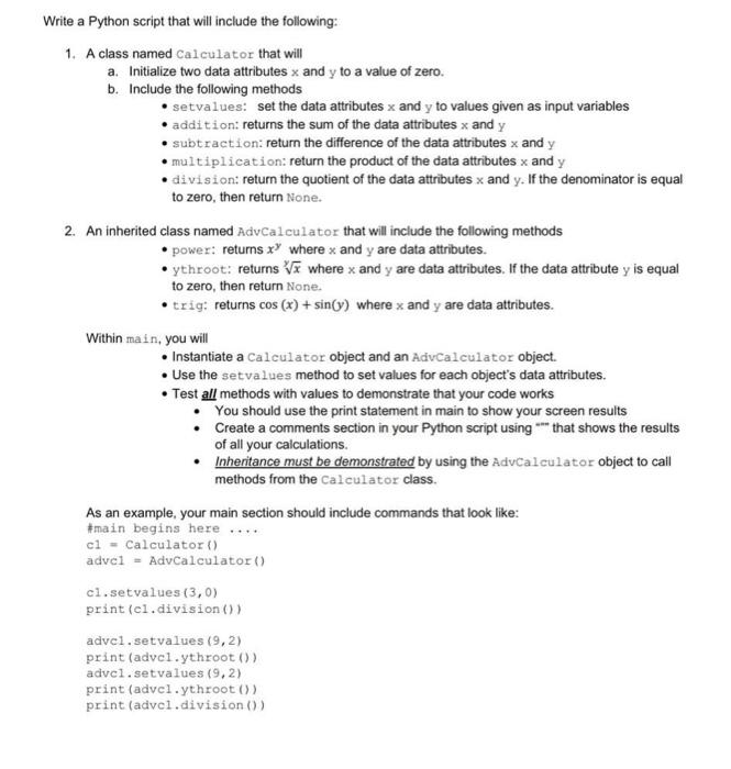Solved Write a Python script that will include the | Chegg.com