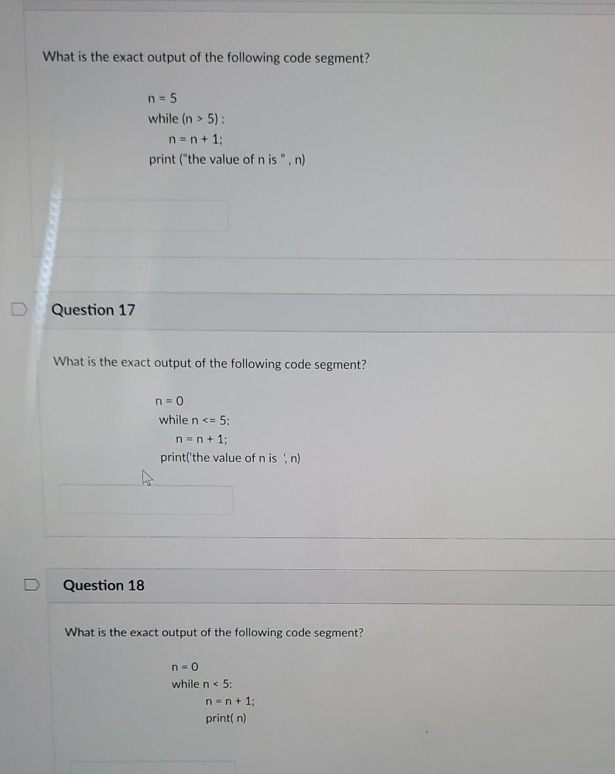 Solved What is the exact output of the following code | Chegg.com