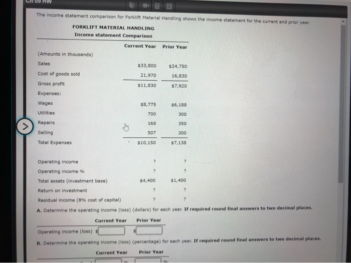 Solved The statement comparison for Forklift Material