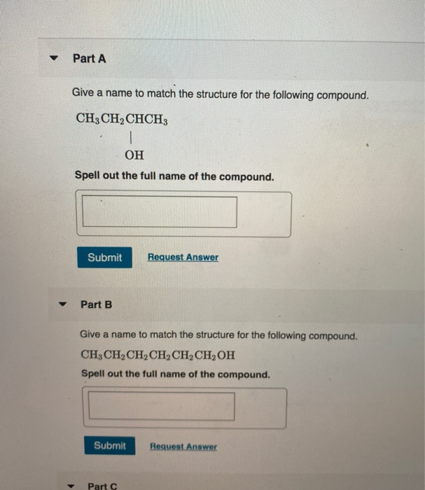 Solved Part A Give a name to match the structure for the | Chegg.com