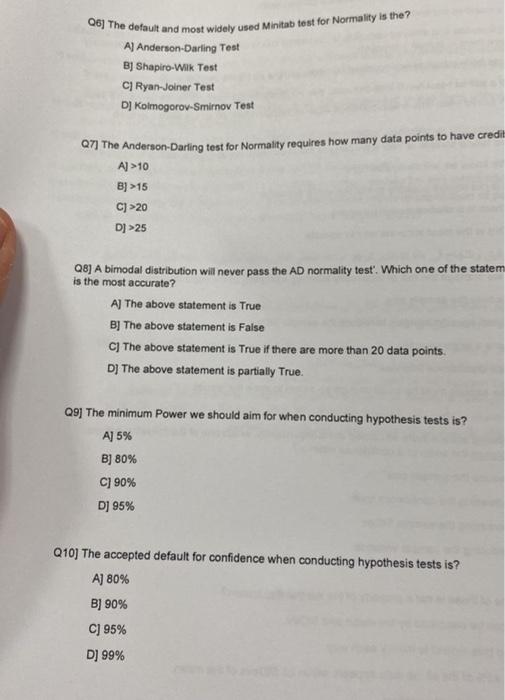 Solved Q6] The default and most widely used Minitab test for | Chegg.com