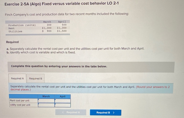 Solved Exercise 2-5A (Algo) Fixed versus variable cost | Chegg.com