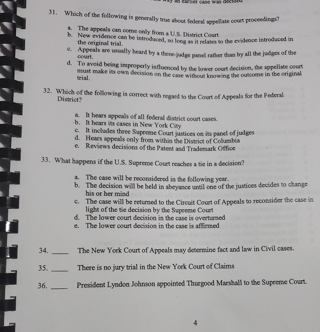 Solved way an earlier case was decide 31. Which of the | Chegg.com