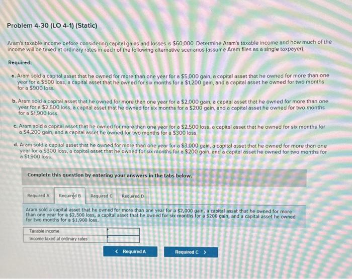 Solved Aram's taxable income before considering capital | Chegg.com