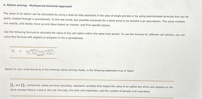 Solved 4. Option pricing - Multiperiod binomial approach The | Chegg.com