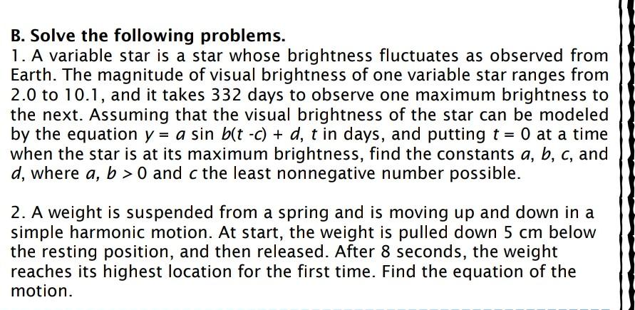 Solved B. Solve the following problems. 1. A variable star | Chegg.com