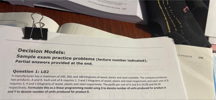 Solved Decision Models: Sample Exam Practice Problems | Chegg.com