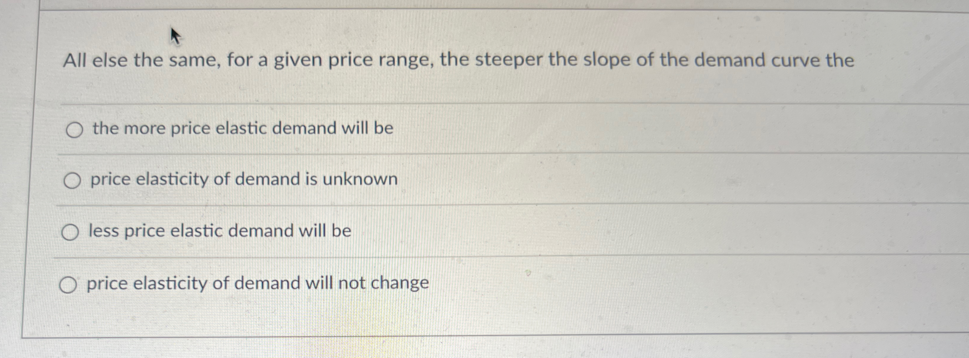 Solved All else the same, for a given price range, the | Chegg.com