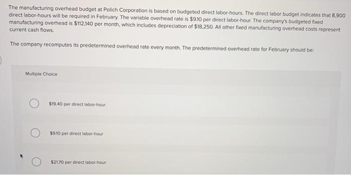 solved-the-manufacturing-overhead-budget-at-polich-chegg