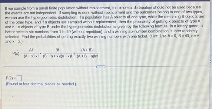 Solved If we sample from a small finite population without | Chegg.com