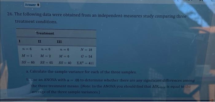 Solved Answer 26. The Following Data Were Obtained From An | Chegg.com