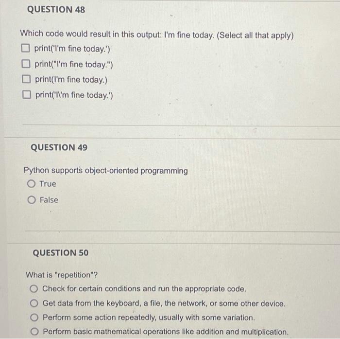 Solved QUESTION 48 Which code would result in this output: | Chegg.com