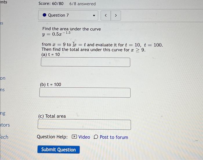 Solved Find the area under the curve y=0.5x−1.5 from x=9 to | Chegg.com