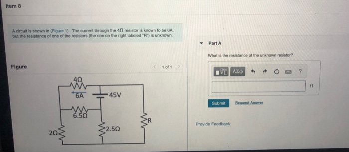 Solved Item 8 A circuit is shown in (Figure 1). The current | Chegg.com