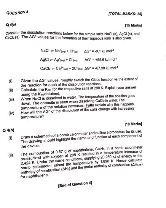 Solved Q 4(a) [15 Marks] Consider the dissolution reactions | Chegg.com