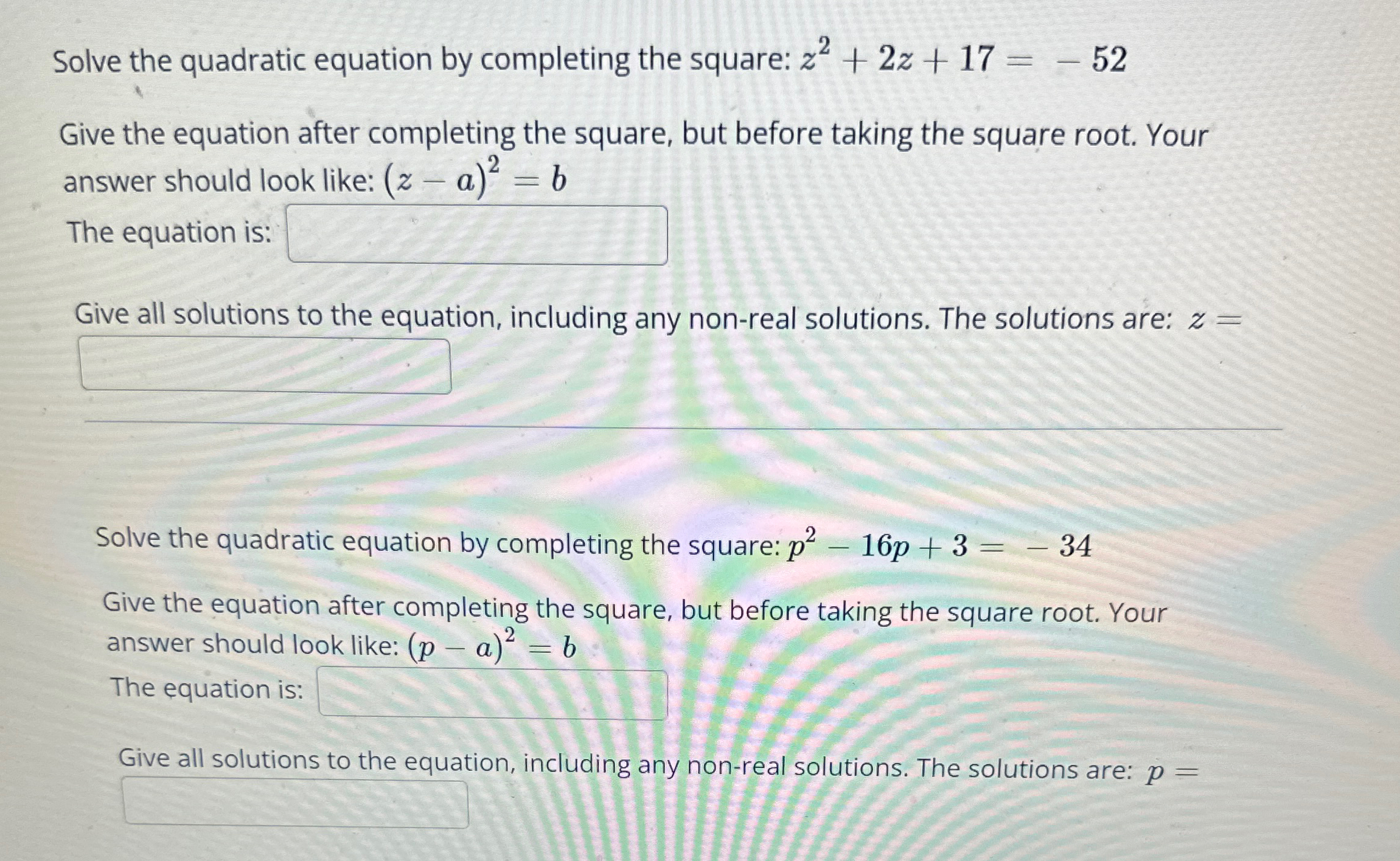 Solved Solve the quadratic equation by completing the | Chegg.com