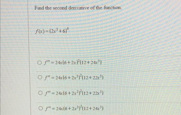 Solved Find the second derivative of the function. | Chegg.com