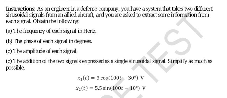 Solved Instructions: As an engineer in a defense company, | Chegg.com