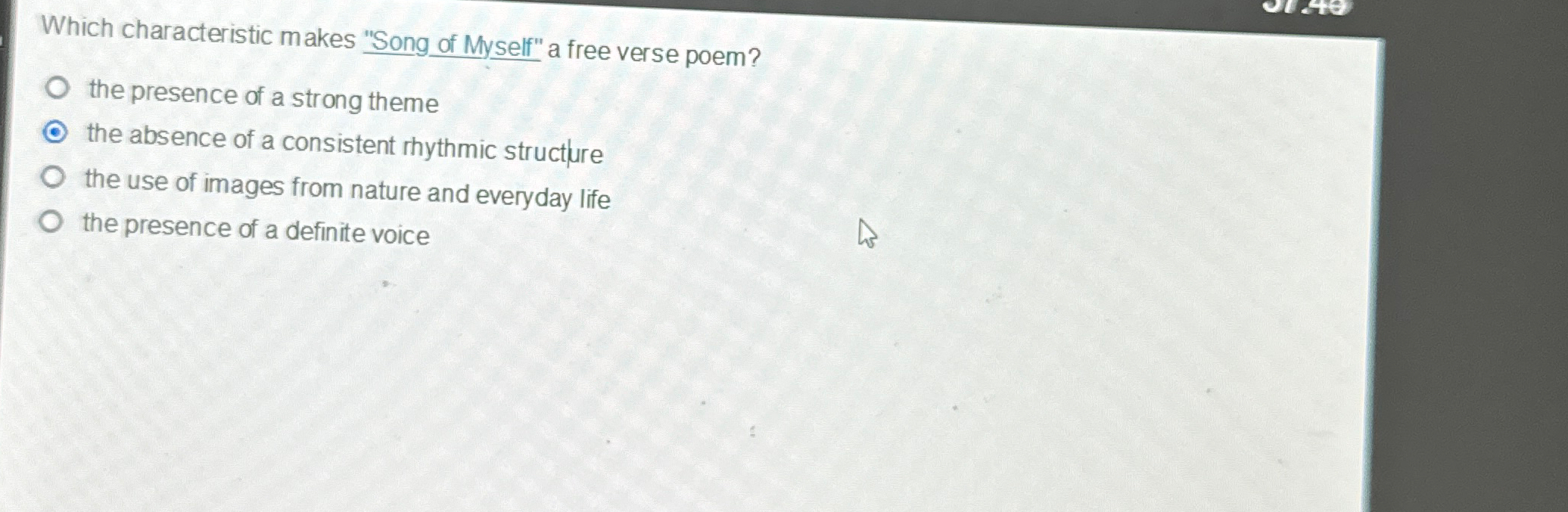 Solved Which characteristic makes quot Song of Myself quot a free Chegg com