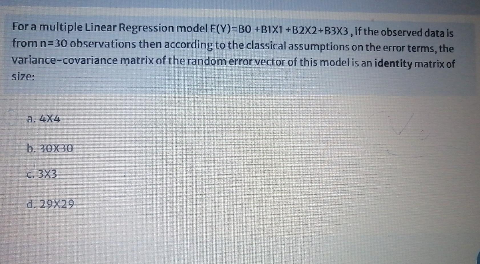 Solved For a multiple Linear Regression model E(Y)=BO+B1X1 | Chegg.com
