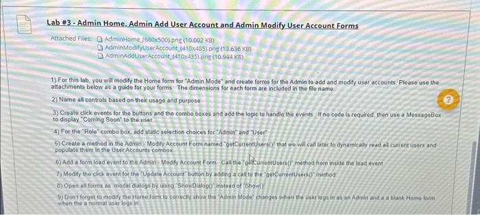 Solved Lab \#3-Admin Home, Admin Add User Account and Admin | Chegg.com