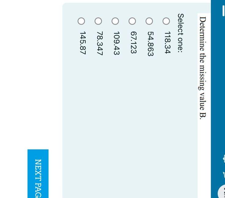 Solved Determine The Missing Value B. Select One: 118.34 | Chegg.com