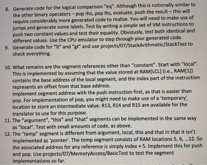hi the task is to complete the vm to Hack assembler | Chegg.com