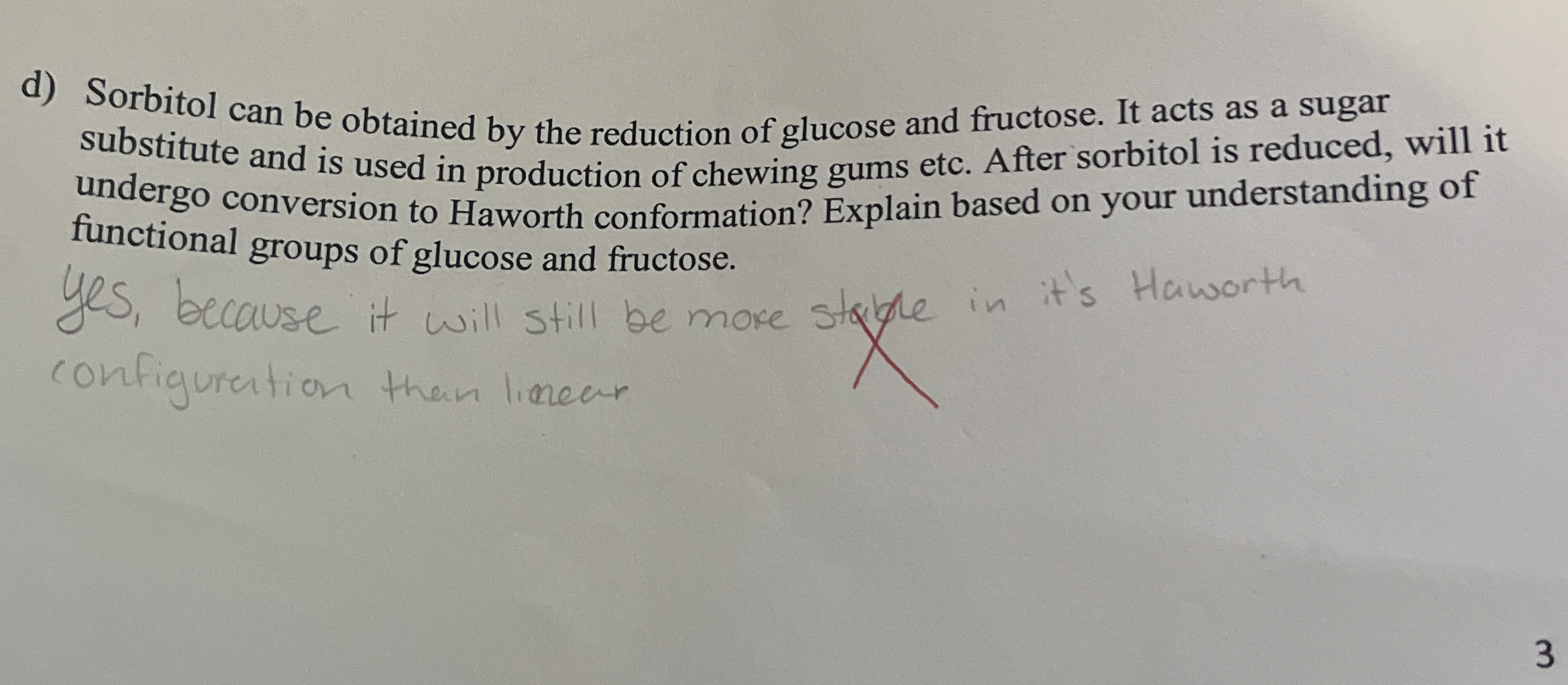 Solved d) ﻿Sorbitol can be obtained by the reduction of | Chegg.com