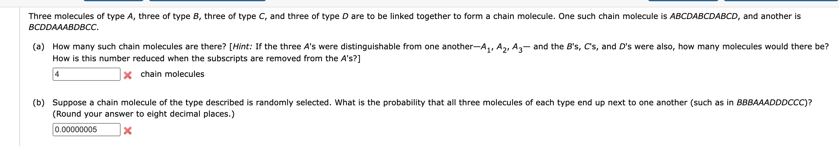 Solved Three molecules of type A, ﻿three of type B, ﻿three | Chegg.com