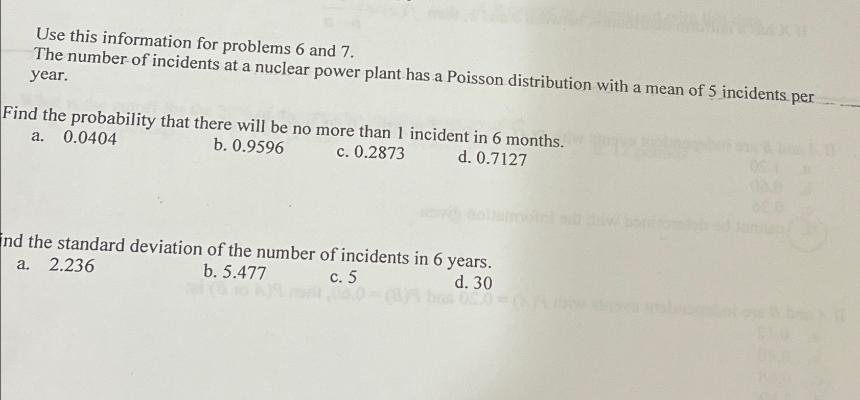 Solved Use this information for problems 6 ﻿and 7.The number | Chegg.com