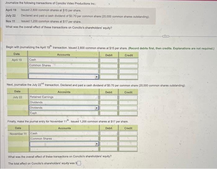 Solved Journalize The Following Transactions Of Concilio Chegg Com