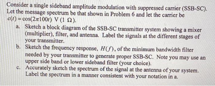 Solved Consider a single sideband amplitude modulation with | Chegg.com