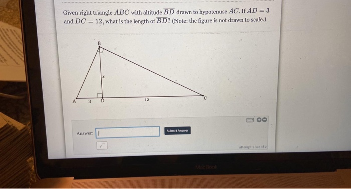 Solved Given Right Triangle Abc With Altitude Bd Drawn To Chegg Com