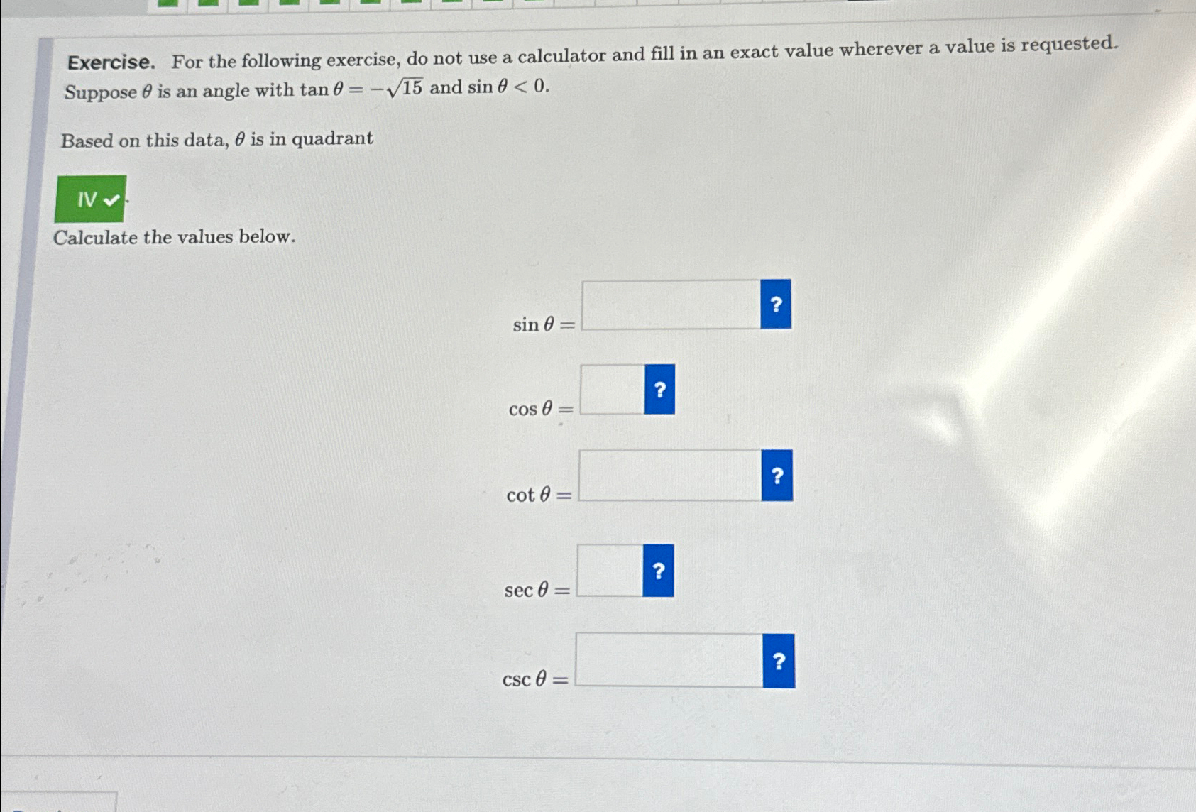 Solved Exercise. For the following exercise, do not use a | Chegg.com