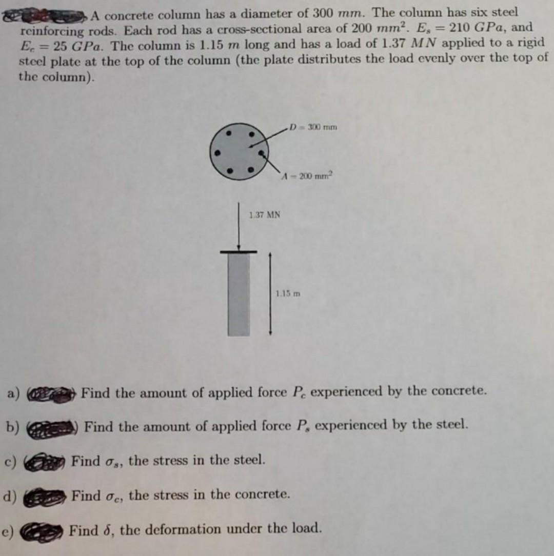 Solved A concrete column has a diameter of 300 mm. The | Chegg.com