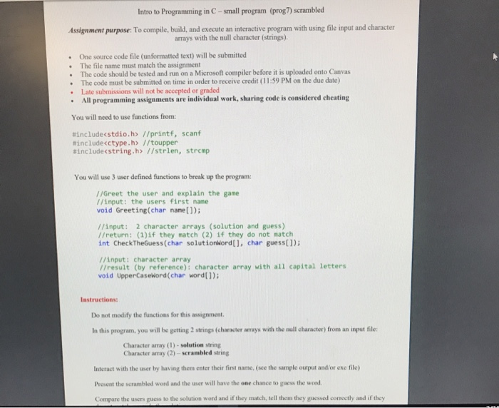 Solved Intro to Programming in C - small program (prog 7) | Chegg.com