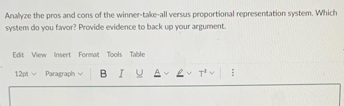 Analyze the pros and cons of the winner-take-all | Chegg.com