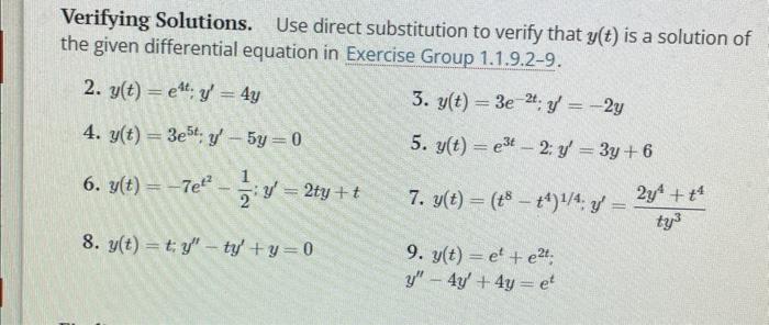 Solved Verifying Solutions. Use direct substitution to | Chegg.com